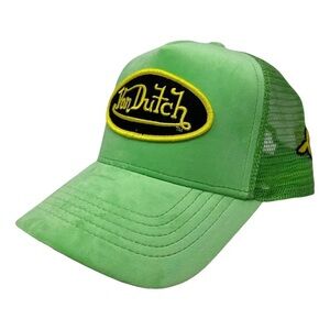 Von Dutch Lime Green Velvet Trucker Hat